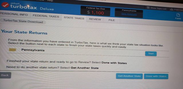After clicking on "start" the software updates for state filing, but never brings the form.  It shows this page instead in a loophole fashion.