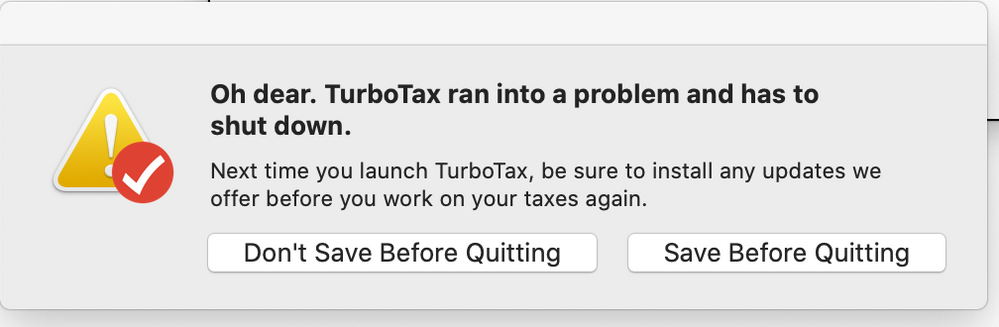 Oh dear. TurboTax ran into a problem and has to.png