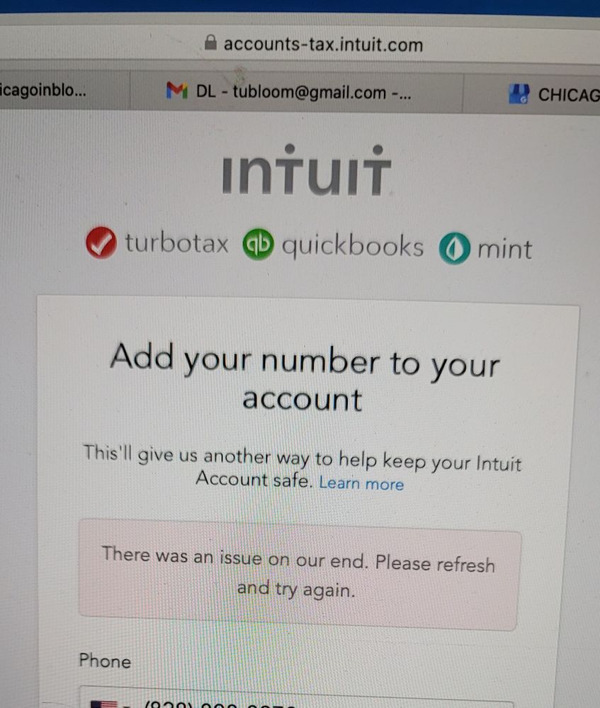 error after phone number entry
