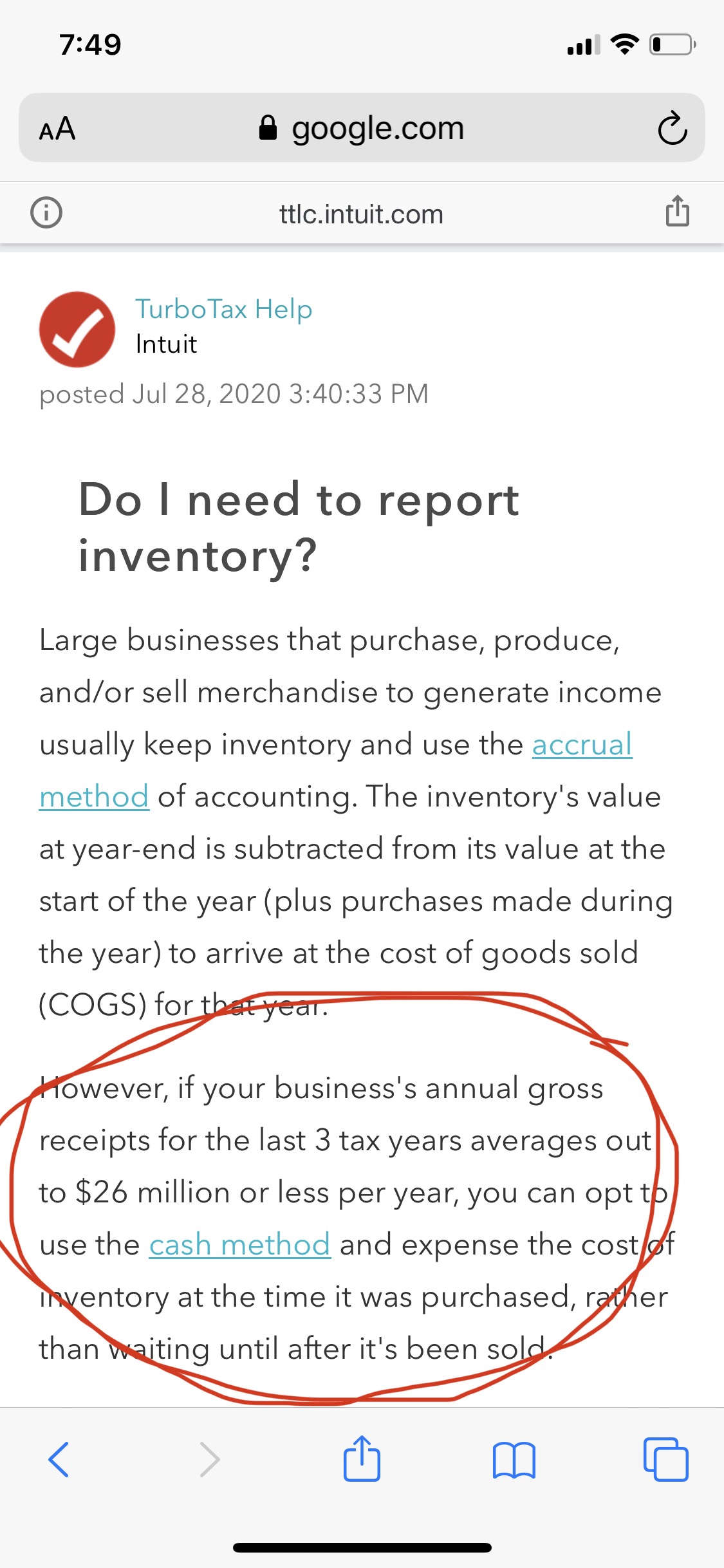 Where deduct costs for COGS when treating Inventory as “non 