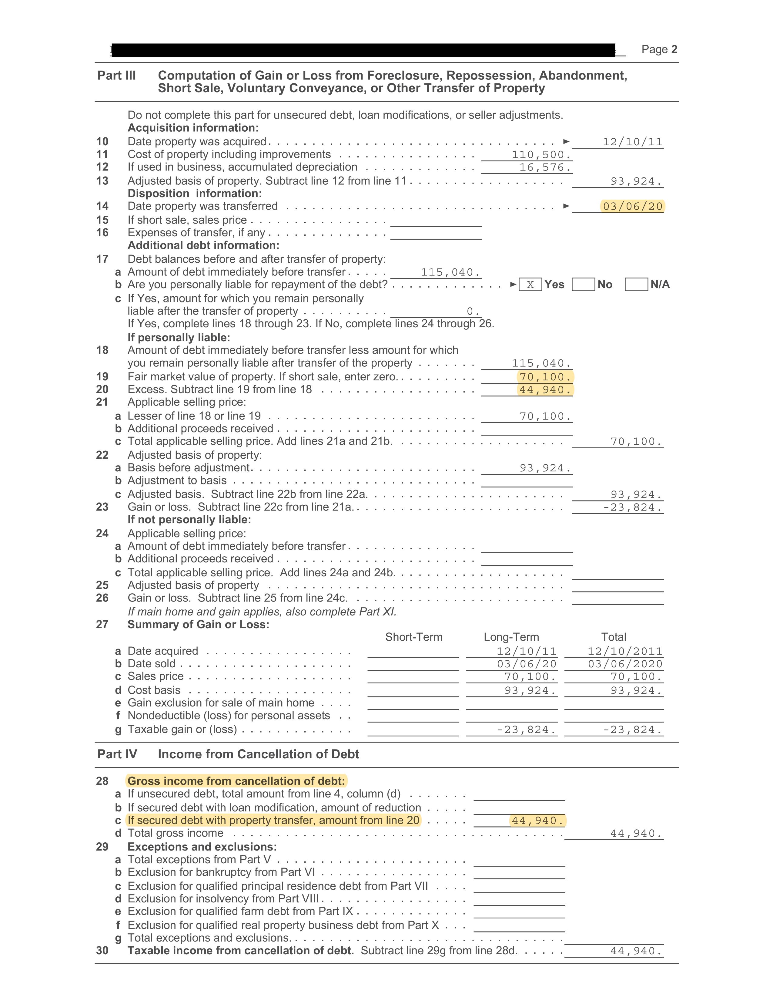Not sure how to handle the foreclosure and cancellation of debt for rental  that was vacant for over a year.