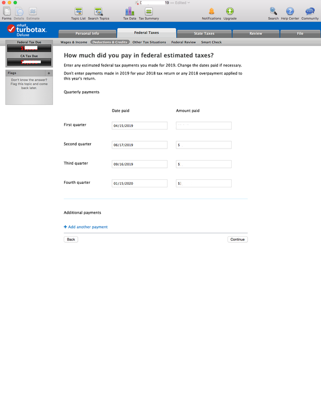 TurboTax Screen Shot where I entered 2019 estimated taxes REDACTED.png
