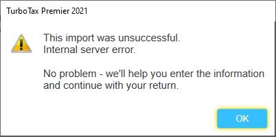 Error when trying to import from Vanguard to TurboTax Premier 2021