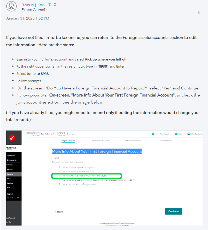 Screenshot of Jan 2020  reply from Turbo Tax community