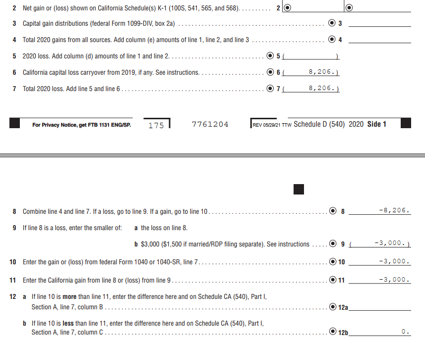 2020 CA Form 540, Schedule D Screenshot.PNG