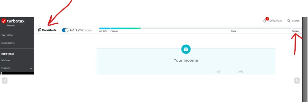 CLICK ON REVIEW IN THE RACEMODE