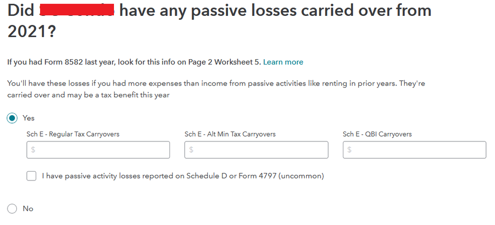 Where do I enter info from form 8582?