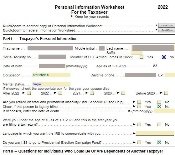 Child's Personal Info Worksheet