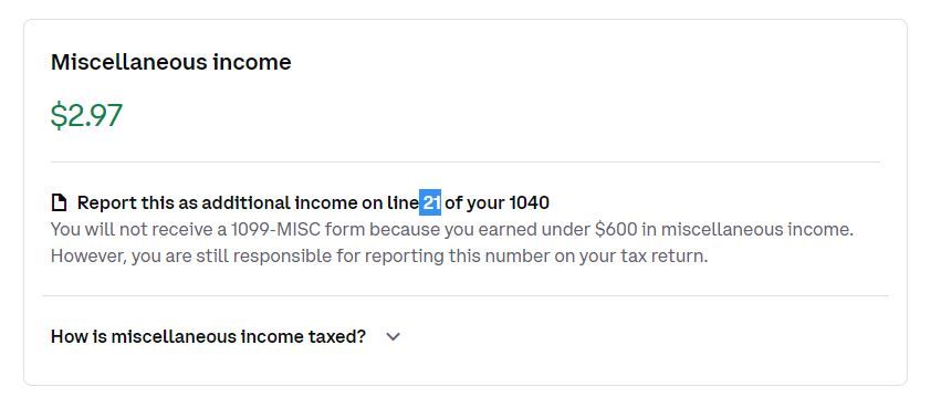 Solved: Coinbase did not give me a 1099-MISC because income was less