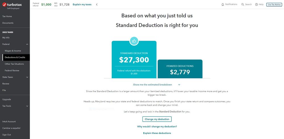 Change Standard Deduction 2022 online.JPG