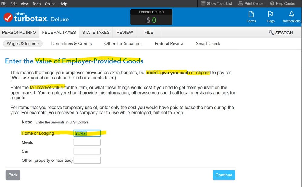 Part 1 asking about employer-provided housing (I this this is the number I should put on Part 3)