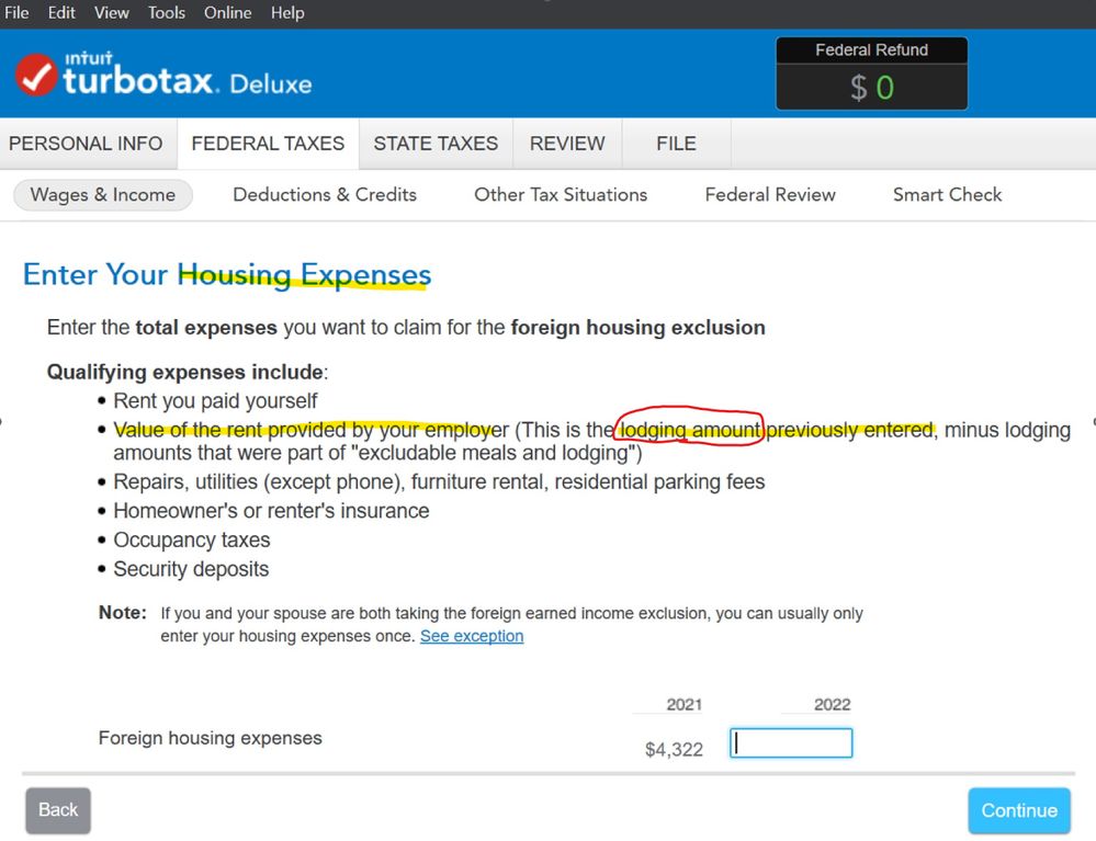 Part 3: The Housing Expenses section for the Foreign Housing Exclusion (With the way it's worded, I think it's only part 1's value)