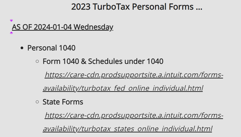 Federal & State Forms Availability 01/04/2024