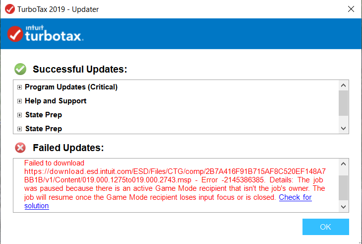 TurboTax2019 Premier Install Issue.PNG