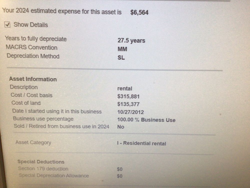 2024 depr when prev total turboTax given