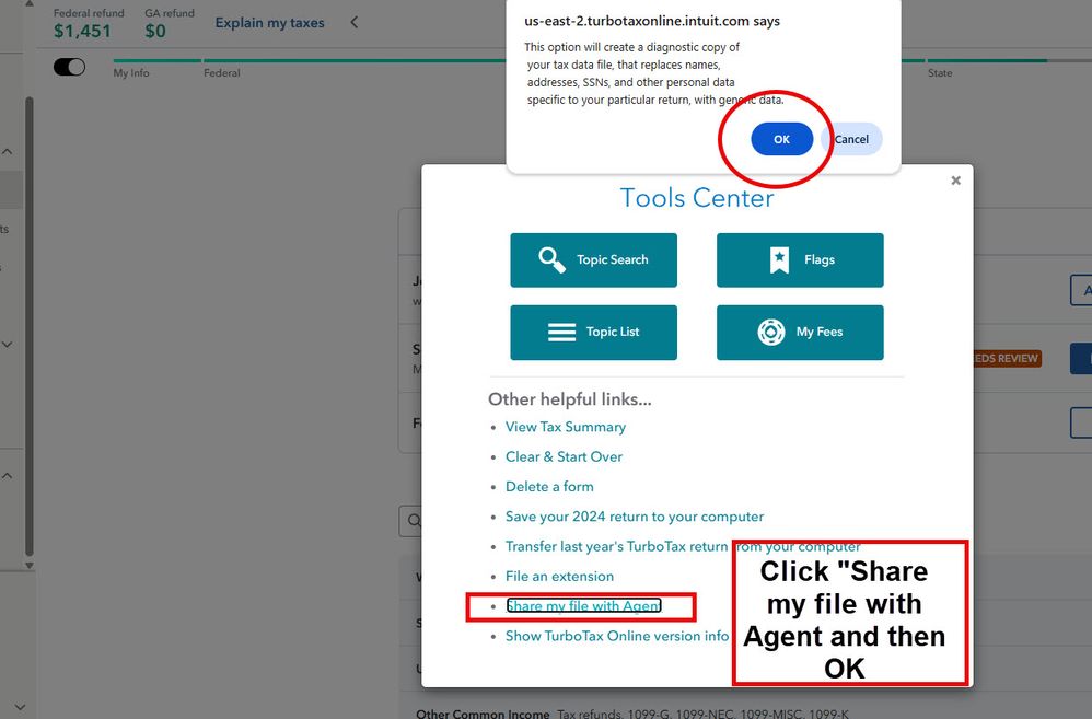 Click "Share my file with agent" and then click ok