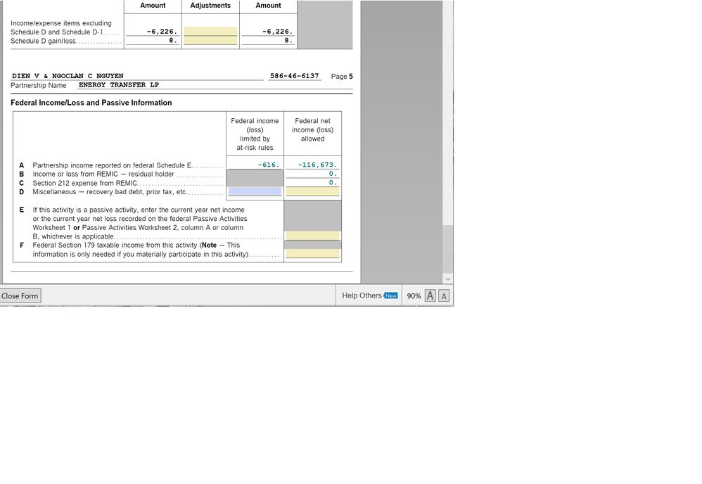 passive loss in federal Schedule K1