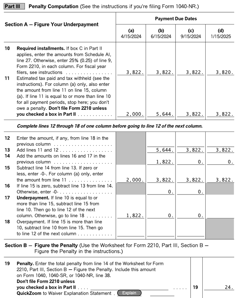 50% ES in Q2, 25% ES in Q3+4 - Penalty $24