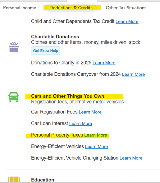 Location of Property Tax entry