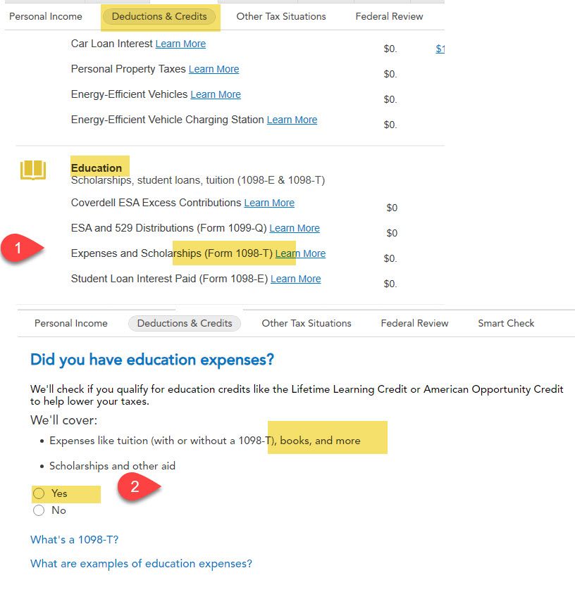 First 1098-T entry screen