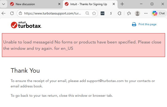 Error message after clicking link to notify