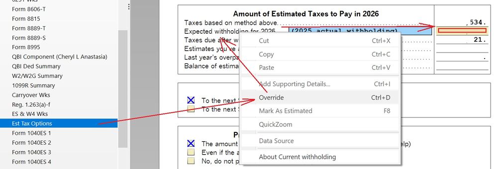'26 Estimated withholding override