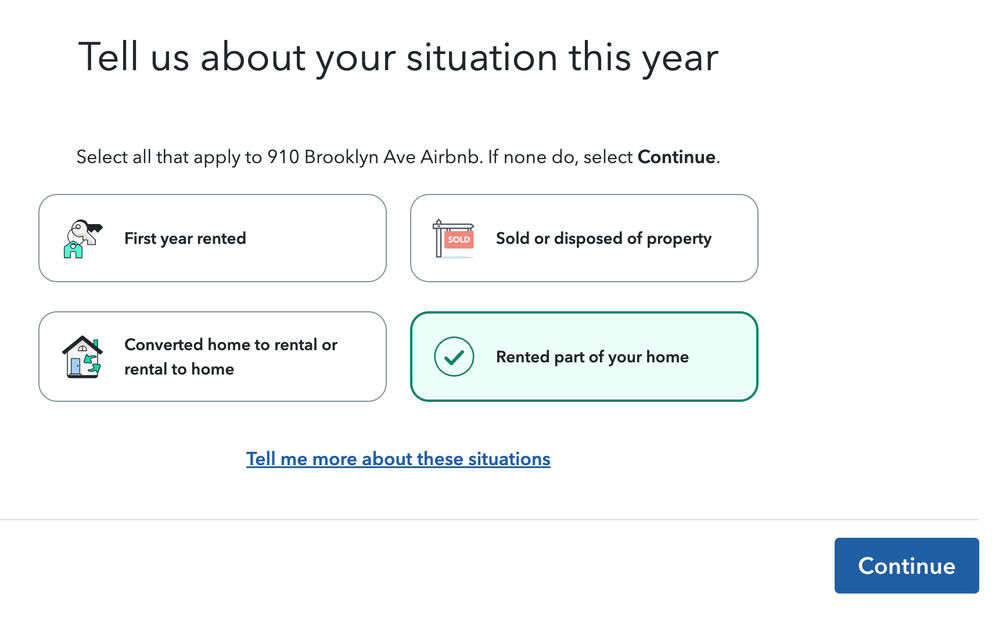First, I selected "Rented part of your home" and clicked Next.