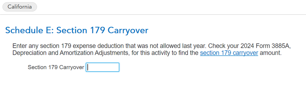 section 179 Carryover screen