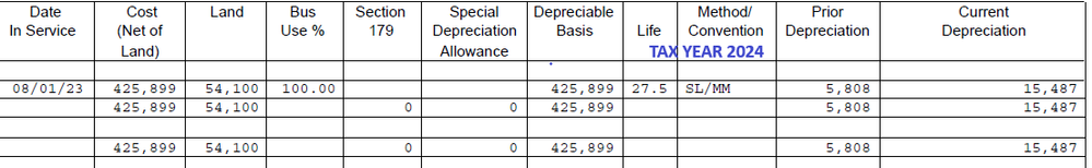 Tax year 2024 depreciation using TT Desktop